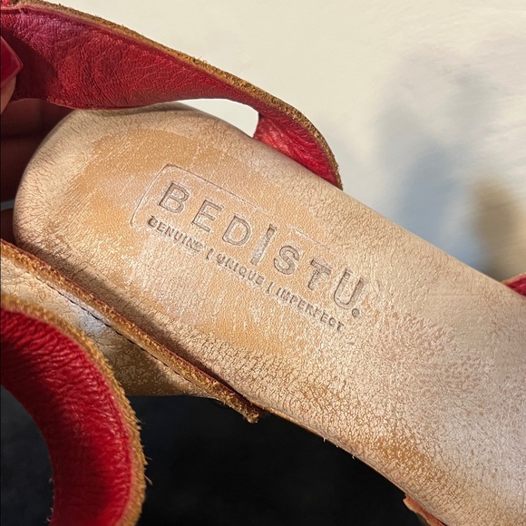 BED STU kalah strappy white distressed leather wooden platform heels Size 8 - Picture 8 of 17